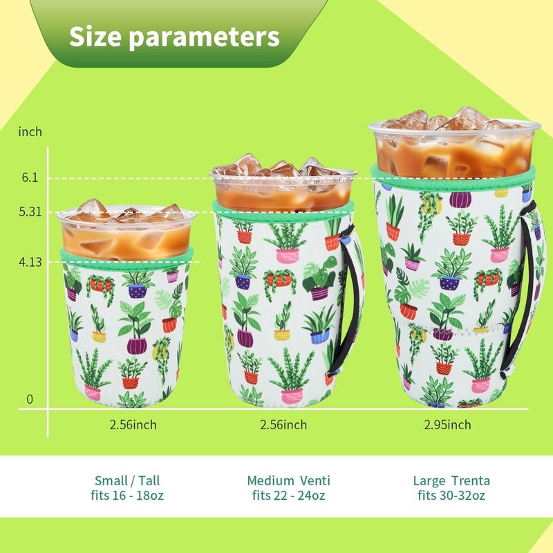 Snowso 3 Pack Iced Coffee sleeve Insulated Neoprene Cup Sleeves with handle For Cold Drinks Beverages, Reusable Cup Holder for 16oz-32oz Coffee Cups (Green Living) - Image 2